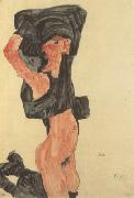 Egon Schiele, Kneeling Girl,Disrobing (mk12)